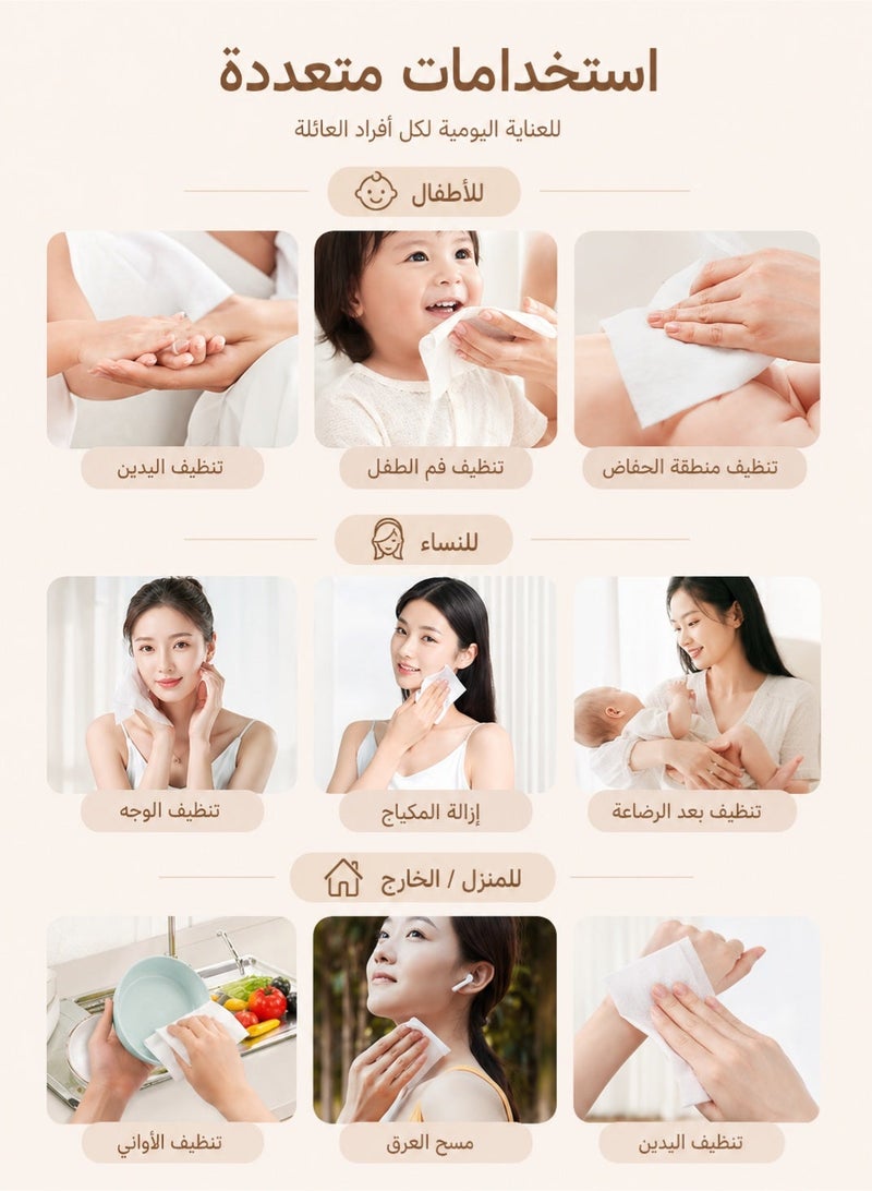 hibobi 6 Pack 600pcs Disposable Cotton Face Towels Soft Dry and Wet Facial Tissues for Sensitive Skin, Baby Care, Makeup Removal, Personal Hygiene - Image 5
