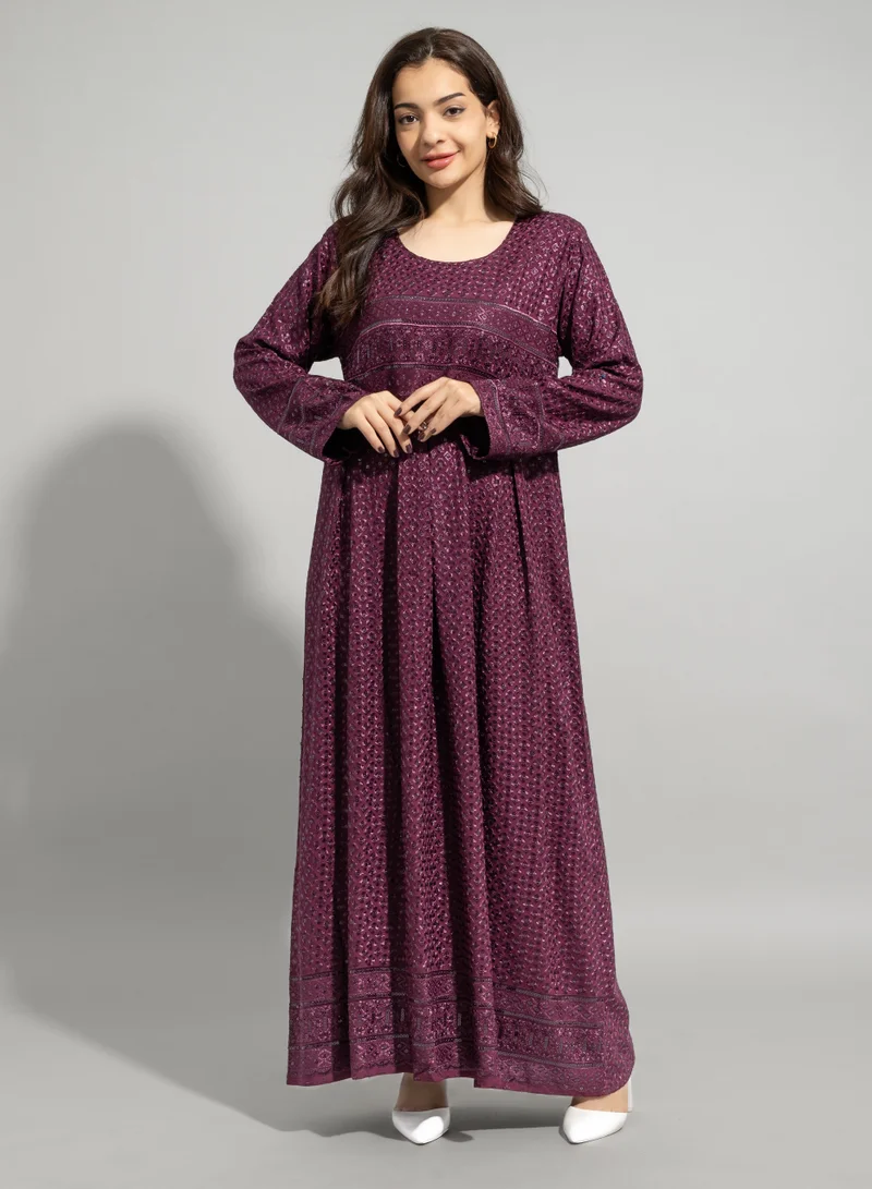 IKKXA Embroidery Sparkling Jalabiya IN001 Purple