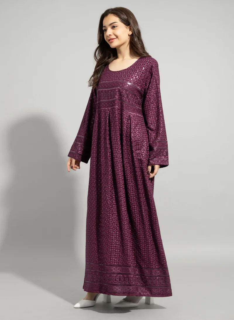 IKKXA Embroidery Sparkling Jalabiya IN001 Purple