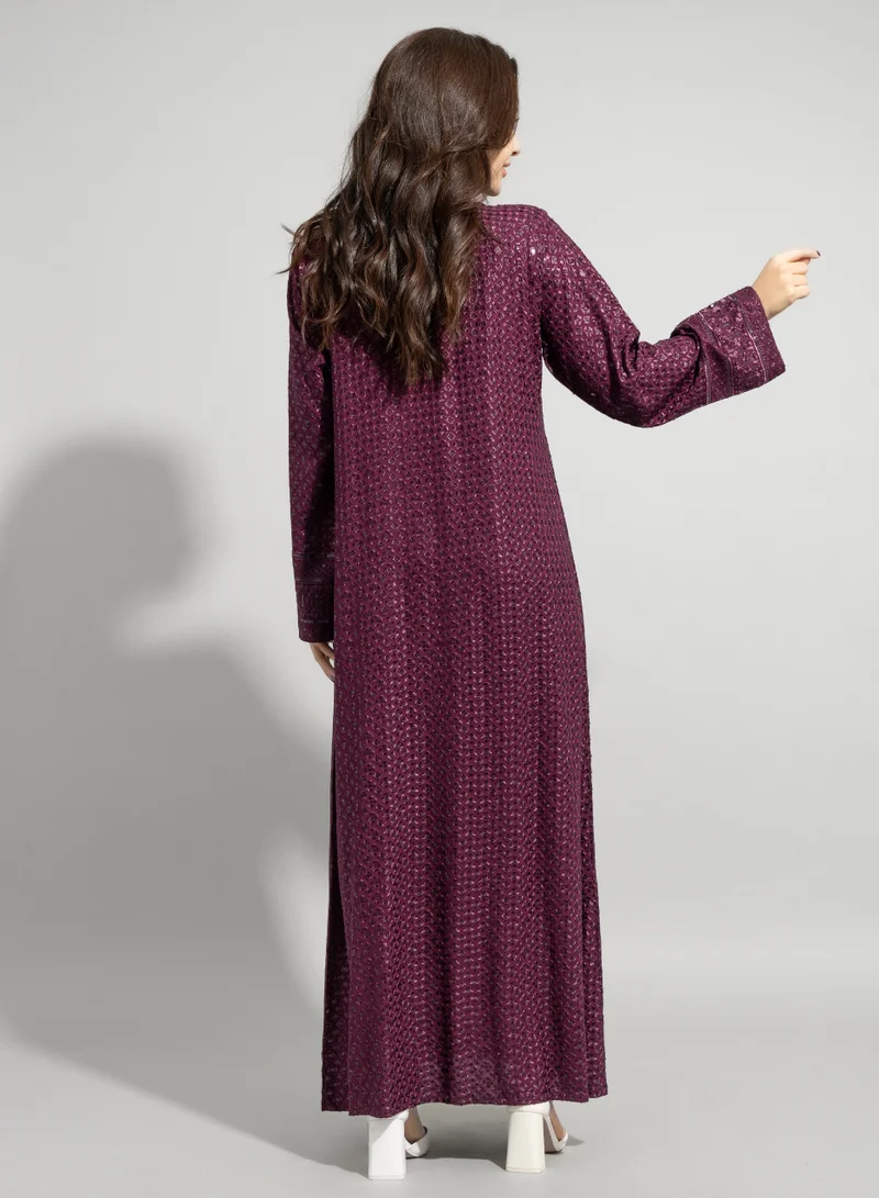 IKKXA Embroidery Sparkling Jalabiya IN001 Purple