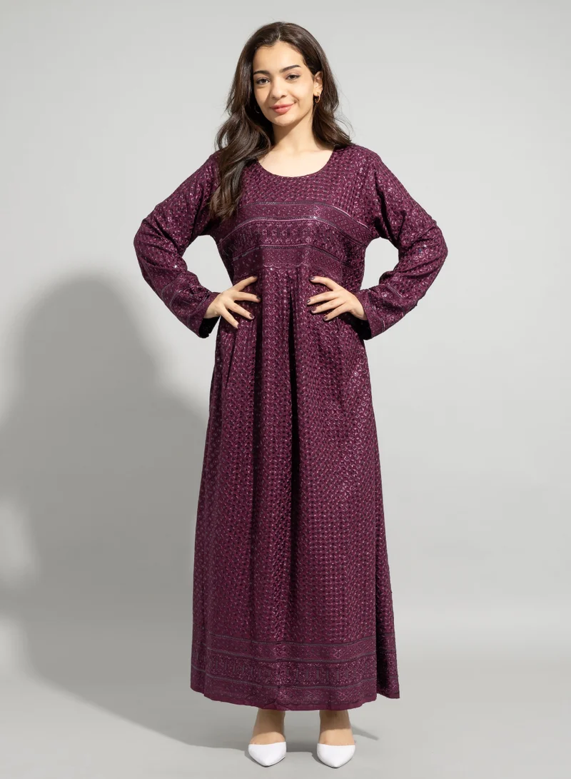 IKKXA Embroidery Sparkling Jalabiya IN001 Purple