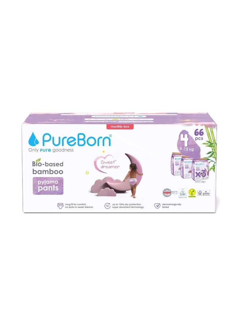 PureBorn Natural Bio-Based Baby Night Training Pyjama Pants Size 4 Cloud Print 3 x 22 Pants - Image 1