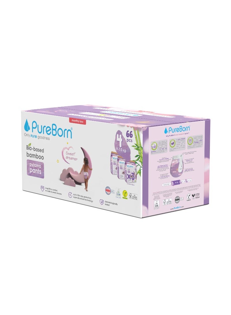 PureBorn Natural Bio-Based Baby Night Training Pyjama Pants Size 4 Cloud Print 3 x 22 Pants - Image 3