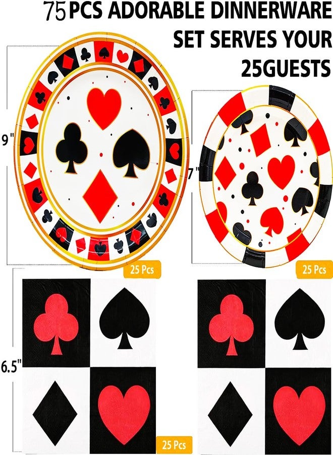HSPAIDYP 75Pcs Casino Party Supplies 9" Casino Dinner Plates 7" Poker Plates and Casino Napkins for Casino Night Poker Theme Poker Card Playing Club Casino Poker Birthday Party Decorations Serves 25 - Image 2