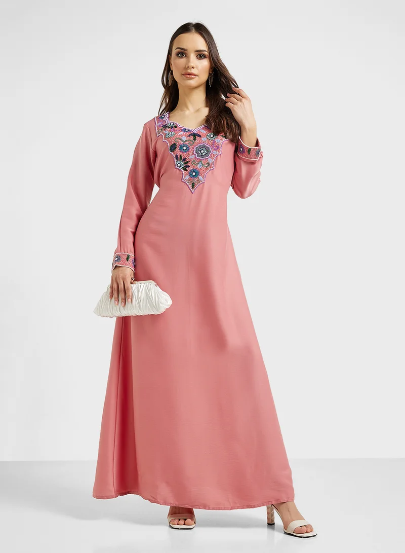ARABIAN CLOSET Embellished Belted Jalabiya