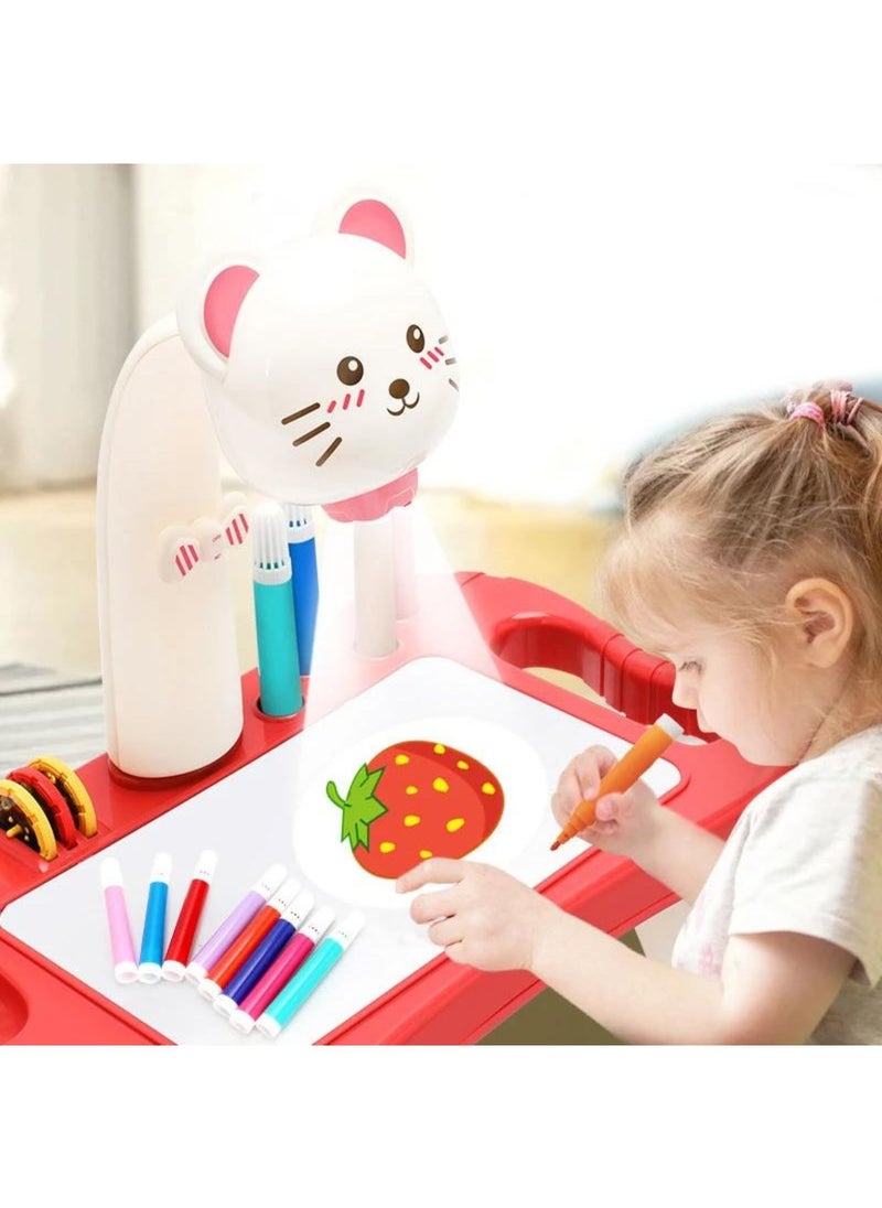 Reva - Kids Drawing Projector Table-Smart Learning Toy for Children  Projection Painting Table Easy to Clean Big Size(Red) - Image 1