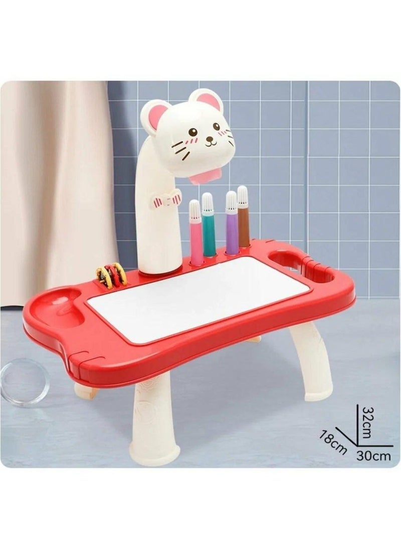 Reva - Kids Drawing Projector Table-Smart Learning Toy for Children  Projection Painting Table Easy to Clean Big Size(Red) - Image 1