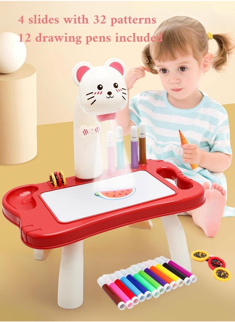 Reva - Kids Drawing Projector Table-Smart Learning Toy for Children  Projection Painting Table Easy to Clean Big Size(Red) - Image 1