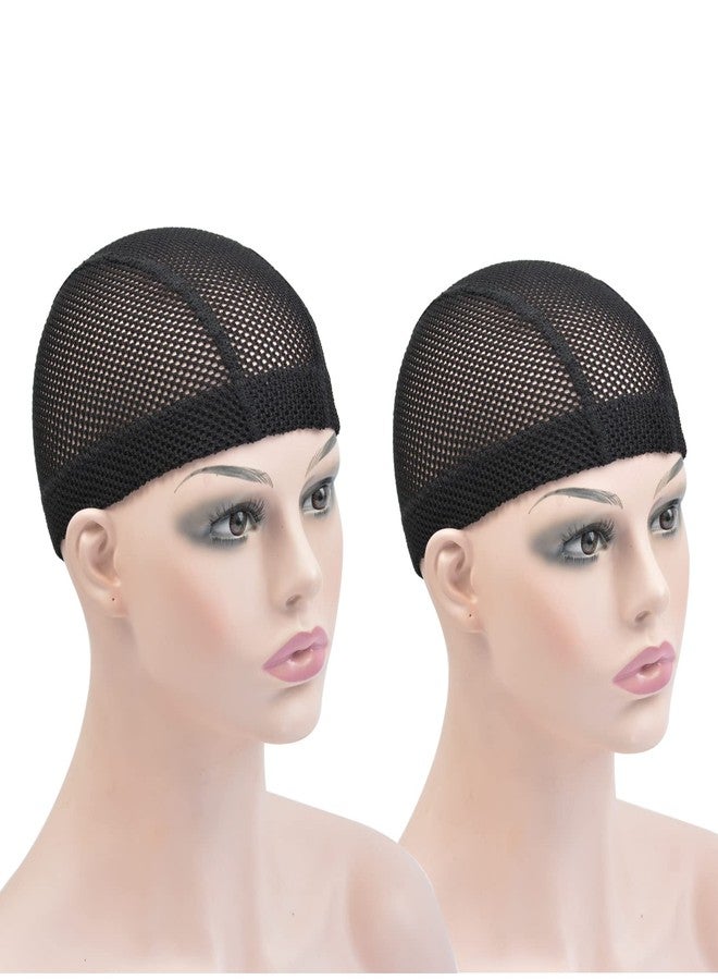 YTBYT 2 Pcs Black Mesh Dome Wig Cap Elastic Crochet Braid Wig Caps for Making Wig (Black L) - Image 1