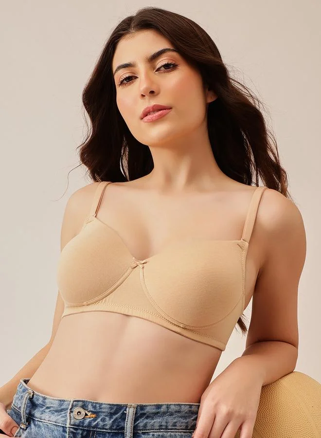 Clovia Padded Non-Wired Full Coverage Multiway T-Shirt Bra - Cotton