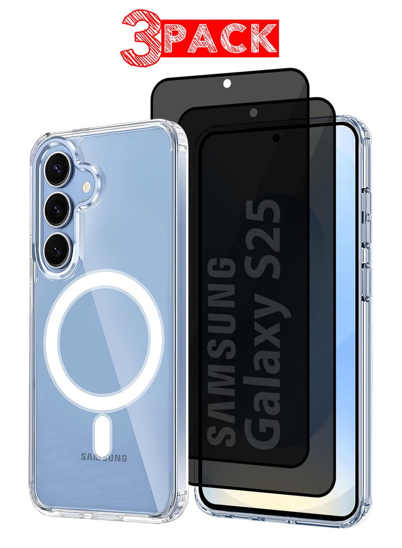 CATANES 3Packs Samsung Galaxy S25 MagSafe Case Support Wireless Charging Slim Thin Magnetic Cover Anti Scratch Shockproof Hard Transparent Phone Case Compatible with Samsung Galaxy S25 6.2 Inch - Image 1