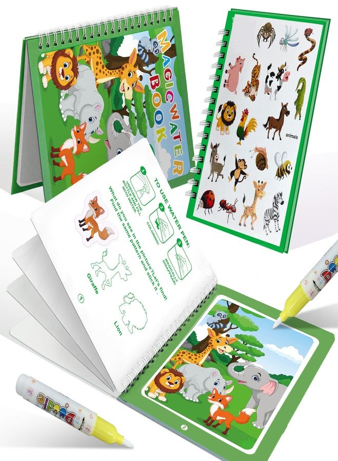 Flamax Reusable Magic Water Painting Book for Toddlers with 18+ Stickers & No-Mess Pen, Animal Theme Magic Coloring Books for Toddler, Water Painting Book for Toddlers - Image 1