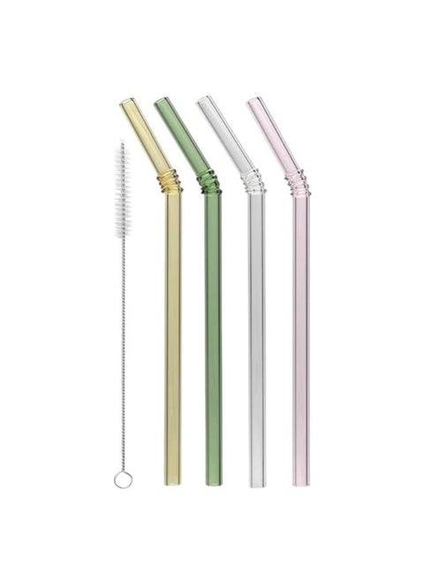 Reusable Glass Straws Set, 4-piece Drinking Straws with Cleaning Brush, Transparent Colored High Borosilicate Glass Straws for Beverages, Coffee, Milk and Tea
