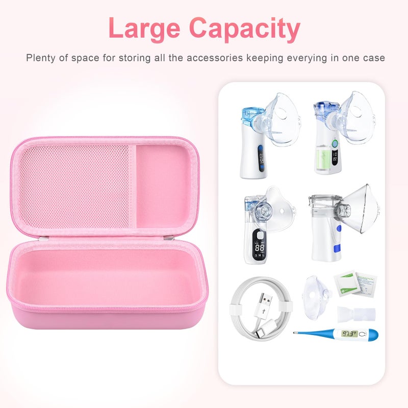 BOVKE Carrying Case for Handheld Electric Nebulizer for Adults and Kids, Inhaler Spacer Bag, Portable Electric Nebulizer Asthma Inhaler Holder, Mesh Pocket for Cables, Batteries and Accessories, Pink - Image 2