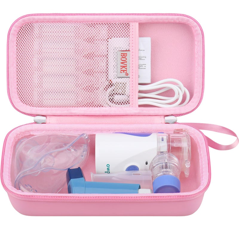 BOVKE Carrying Case for Handheld Electric Nebulizer for Adults and Kids, Inhaler Spacer Bag, Portable Electric Nebulizer Asthma Inhaler Holder, Mesh Pocket for Cables, Batteries and Accessories, Pink - Image 1