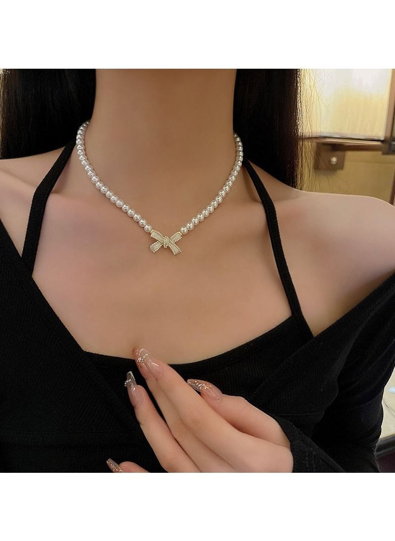 Satinior - Pearl Butterfly Element Titanium Steel Necklace - Image 1