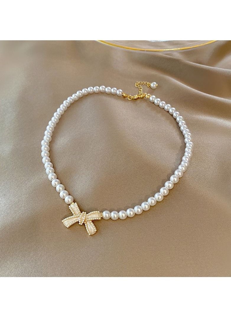Satinior - Pearl Butterfly Element Titanium Steel Necklace - Image 1