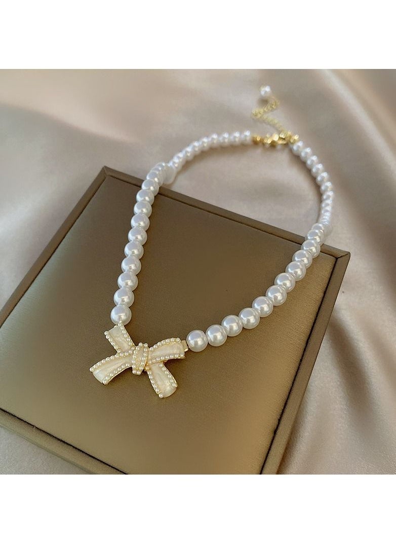 Satinior - Pearl Butterfly Element Titanium Steel Necklace - Image 1