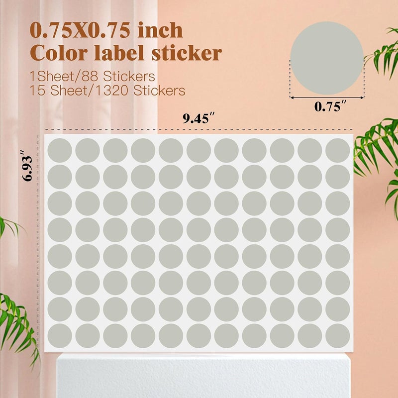 PARLAIM 3/4 Inch Color Code Dot Sticker Labels,GreyCircle Stickers, Round Dots Label for Home Office Marking,Organizing,1320 Pcs(Grey) - Image 2