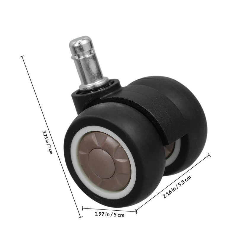 Office Chair Replacement Caster Wheels 2 Inch Silent Dual Bearing Swivel Black Stem Stem 11x22mm Compatible With Gaming Desk Chairs Office Furniture Set Of 5 - Image 3