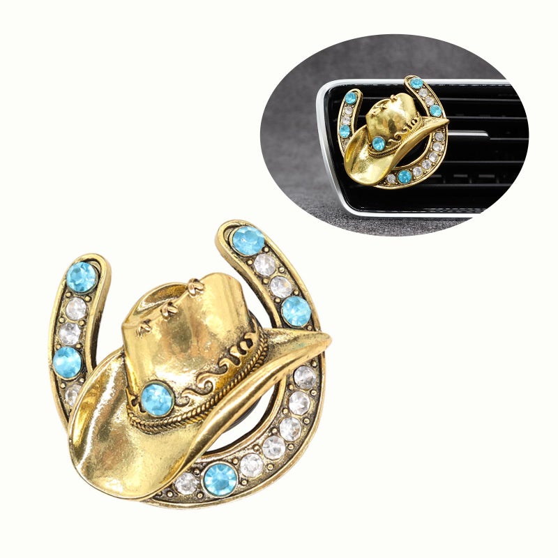 ORIESSE Cowboy Cowgirl Car Air Freshener Vent Clip,Bling Western Car Decor,1pc Women Men Vehicles Trucks Dashboard Decoration Accessories,Refillable Alloy Cowboy Hat Charm Diffuser - Image 1