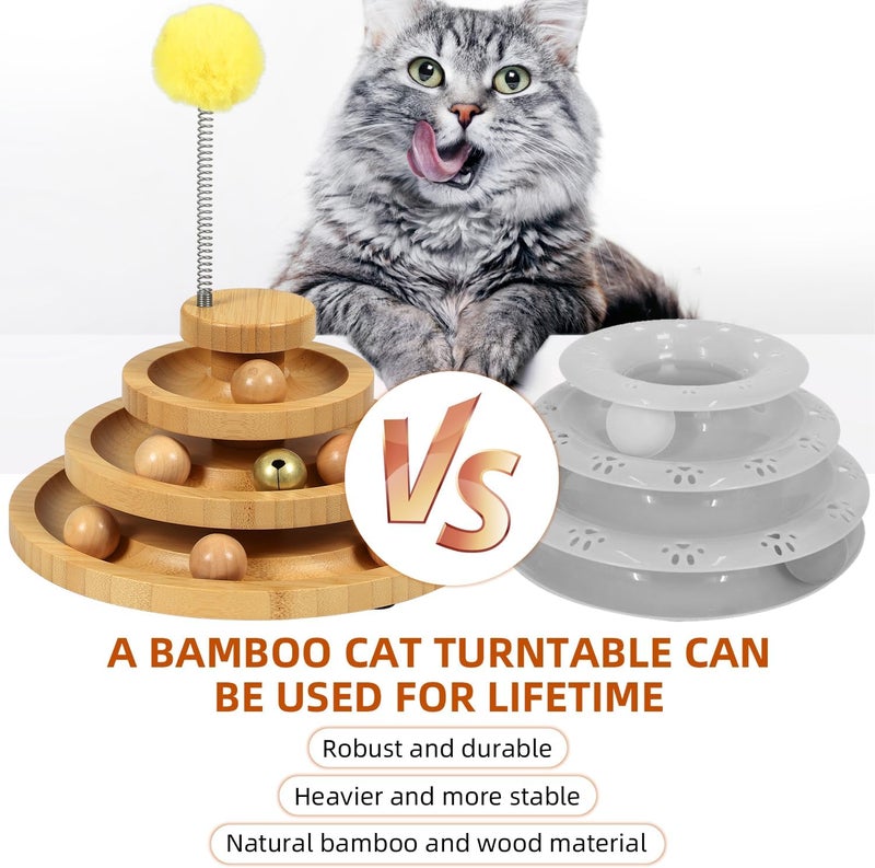 DoogCat Cat Toys Bamboo 3-Level Turntable, Interactive Cat Toy Balls with 9 Wooden Balls, Interactive Kitten Fun Mental Physical Exercise Puzzle Kitten Balls Toy - Image 5
