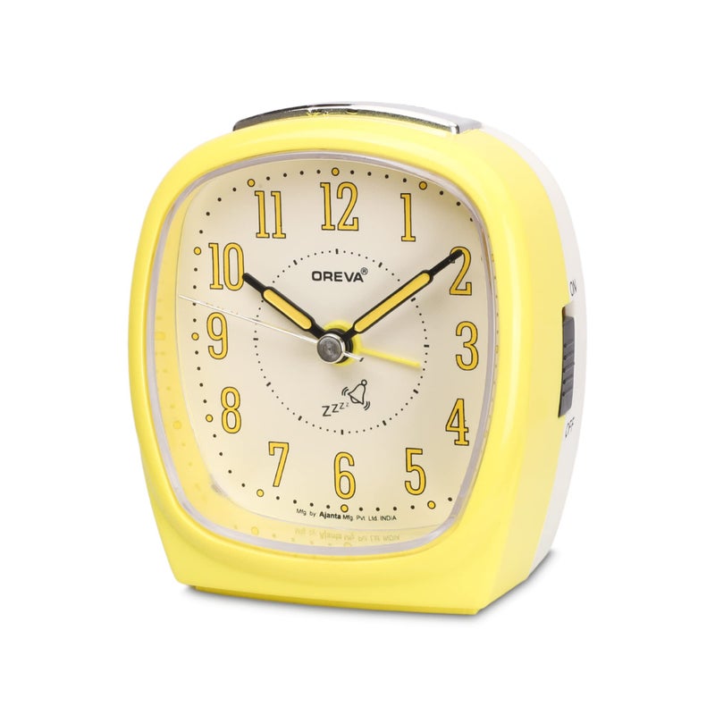 OREVA Alarm Table Clock with 4 Step Snooze Buzzer Sound (9 cm x 6.1 cm x 10.3 cm, AA3097)(Yellow) - Image 3