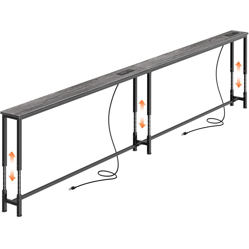Huuger 102.4 Inch Sofa Table with Power Outlets, 23.9â€™â€™-34.4â€™â€™ Height Adjustable Range, Behind Couch Table with USB-C Ports, Sofa Tables Narrow Long, Skinny Console Table, for Small Spaces, Grey - Image 1