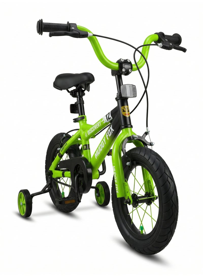 Kids 12-Inch Bicycle with Training Wheels – "Discovery" Green Edition - Green and Black