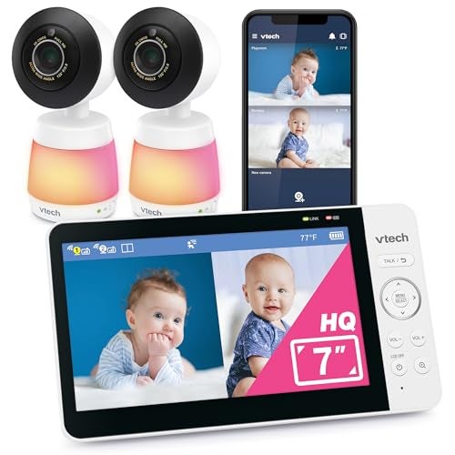VTech WiFi Baby Monitor with 2 Cameras 7 IPS Split Screen 2K Sensor 1080p HD App 24X Zoom Motion Alerts Video Recording Night Vision Free App Smart HQ Max Twin - Image 1