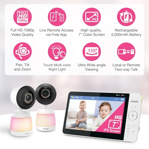 VTech WiFi Baby Monitor with 2 Cameras 7 IPS Split Screen 2K Sensor 1080p HD App 24X Zoom Motion Alerts Video Recording Night Vision Free App Smart HQ Max Twin - Image 3