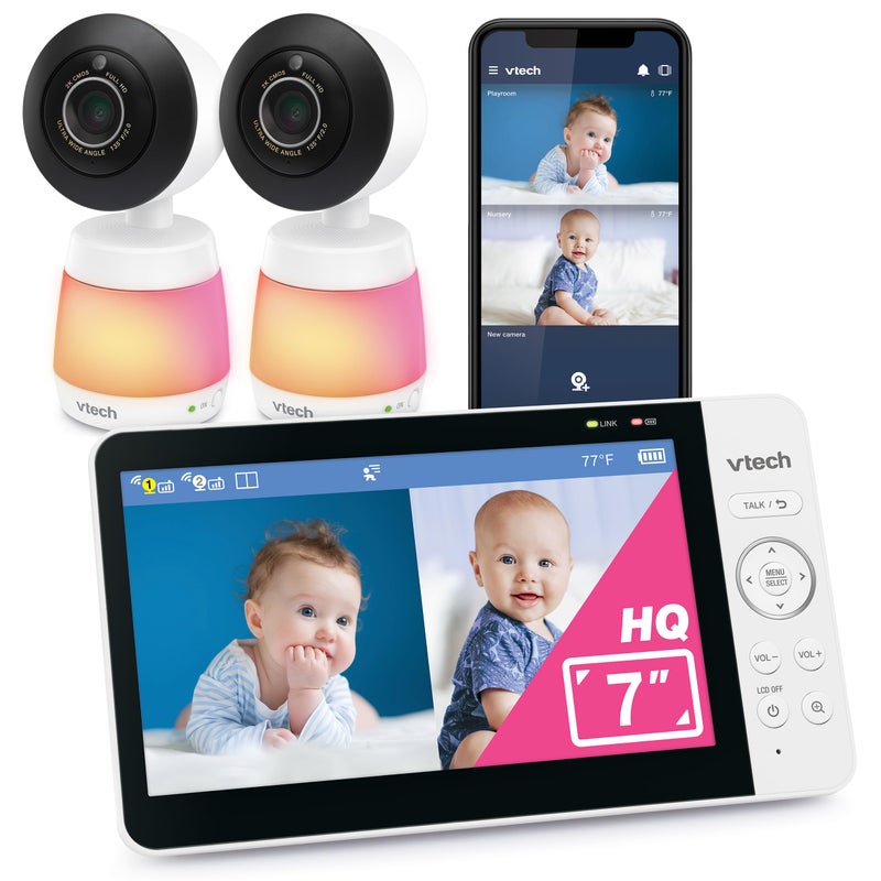VTech WiFi Baby Monitor with 2 Cameras 7 IPS Split Screen 2K Sensor 1080p HD App 24X Zoom Motion Alerts Video Recording Night Vision Free App Smart HQ Max Twin - Image 2