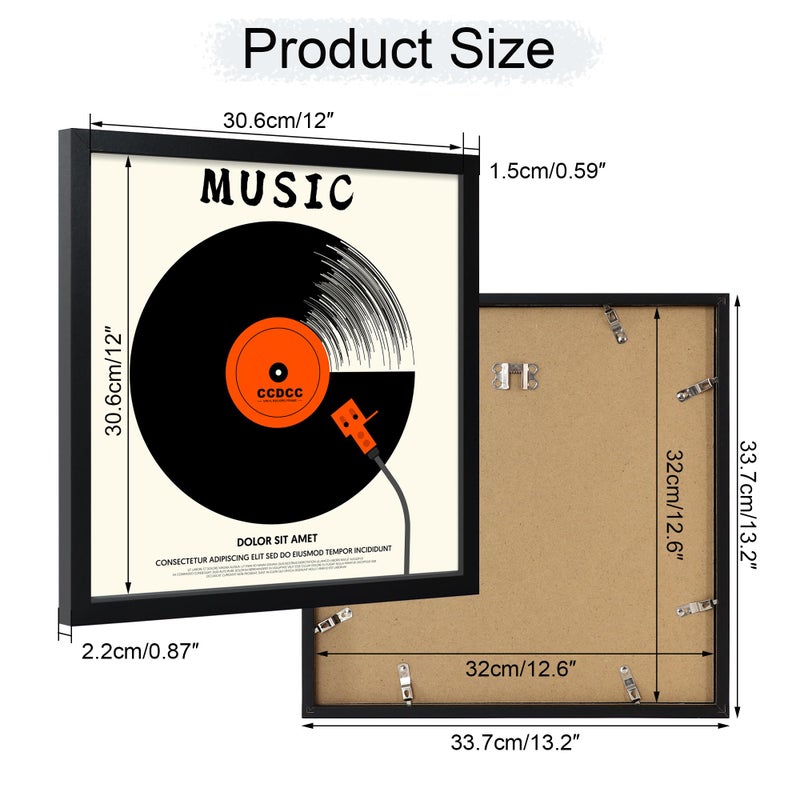 ccdcc 12.6x12.6 Vinyl Record Frame 1 Pack, Black Wooden Album Cover Display Frame with Tempered Glass Cover for Any 12 By 12 Inch Lp Record Cover - Image 5