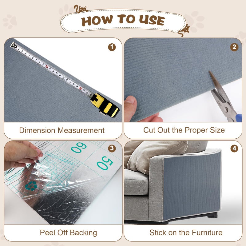 Eunice Cat Scratching Mat, Self-Adhesive Cat Scratch Carpet, Trimmable Replacement Carpet Pad for Tree Wall Cat Scratching Post DIY Couch Protector (Light Gray, 78.7"x15.8") - Image 4