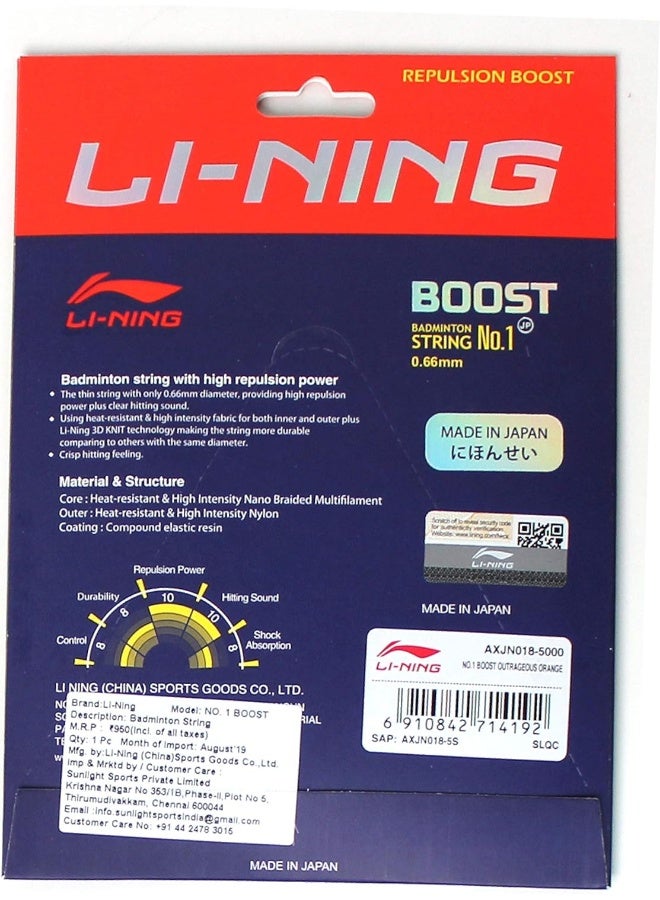 Li-Ning Unisex Adult No.1 Boost Badminton - String, 0.66mm Diameter - Outrageous Orange, One Size - Image 3