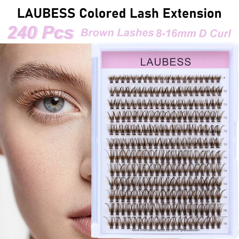 LAUBESS Colored Lash Clusters LAUBESS Dark Brown Colored Eyelash Clusters Wispy Colored Lash Extensions Colorful Lash Clusters Individual Lashes (Brown 40D-0.07D-Mix8-16) - Image 2