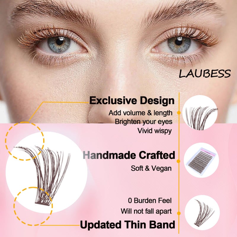 LAUBESS Colored Lash Clusters LAUBESS Dark Brown Colored Eyelash Clusters Wispy Colored Lash Extensions Colorful Lash Clusters Individual Lashes (Brown 40D-0.07D-Mix8-16) - Image 4