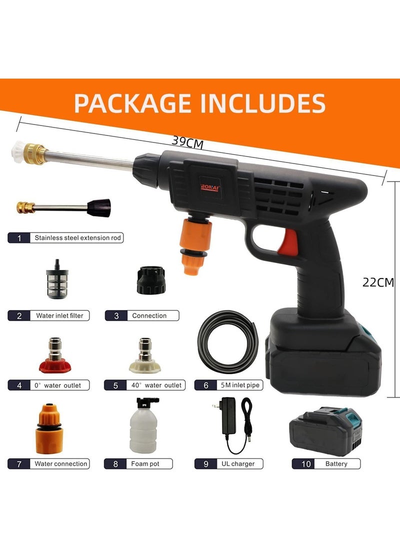 Eworld 48V Double Battery Portable Cordless High-Pressure Washer Gun, Efficient Car, Floor, Driveway, Bike & Motorcycle Washing and Garden Watering, Lightweight and Easy to Use, Black  - Image 2