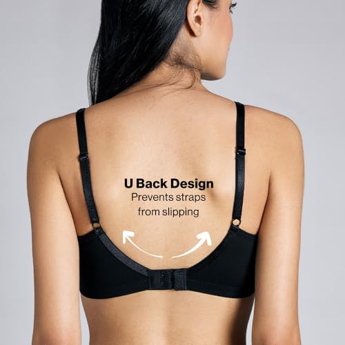 NYKD (NYB169 Cotton Anti Microbial Non Padded & Non Wired Side Support Shaper Bra for Women | Full Coverage Bra with Detailed Contoured Lift & Shape with Wide Straps - Black - Image 5
