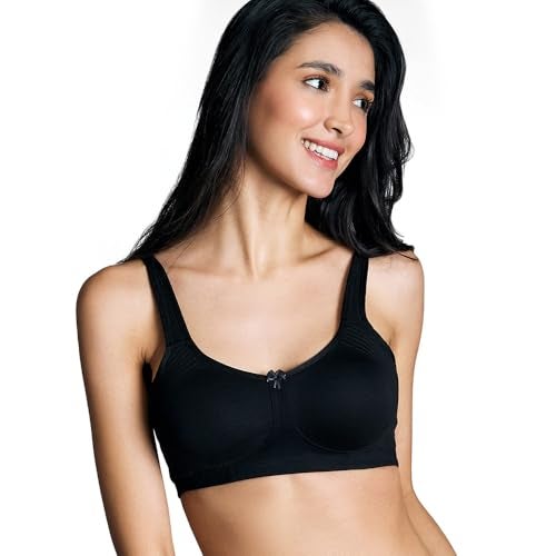 NYKD (NYB169 Cotton Anti Microbial Non Padded & Non Wired Side Support Shaper Bra for Women | Full Coverage Bra with Detailed Contoured Lift & Shape with Wide Straps - Black - Image 1
