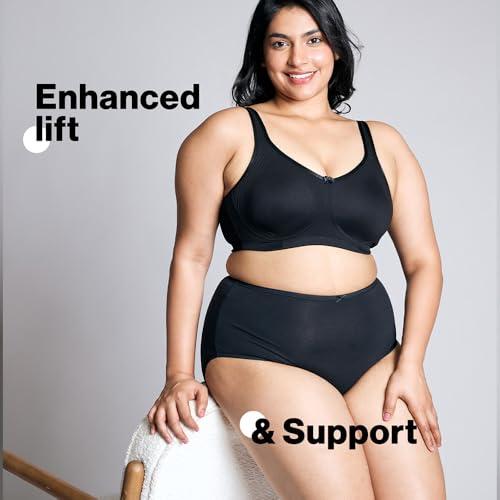 NYKD (NYB169 Cotton Anti Microbial Non Padded & Non Wired Side Support Shaper Bra for Women | Full Coverage Bra with Detailed Contoured Lift & Shape with Wide Straps - Black - Image 2