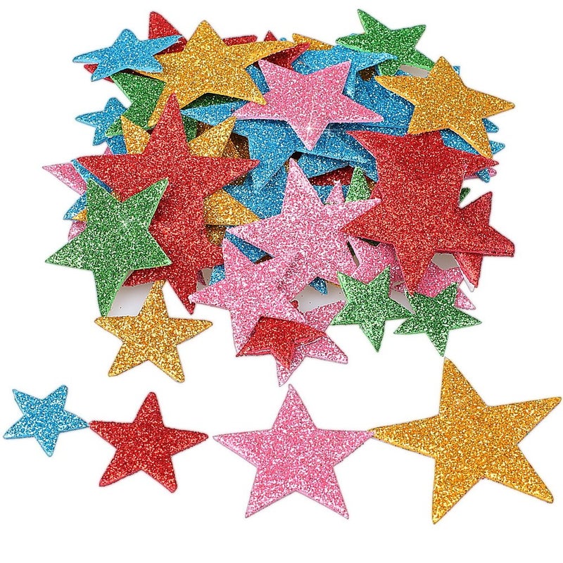 WODE 210 Pieces Colorful Glitter Foam Star Stickers, Self Adhesive Star Stickers Star Shaped Wall Stickers for Kid's Arts Craft Supplies Home Birthday Party Decoration (4 Size) - Image 1