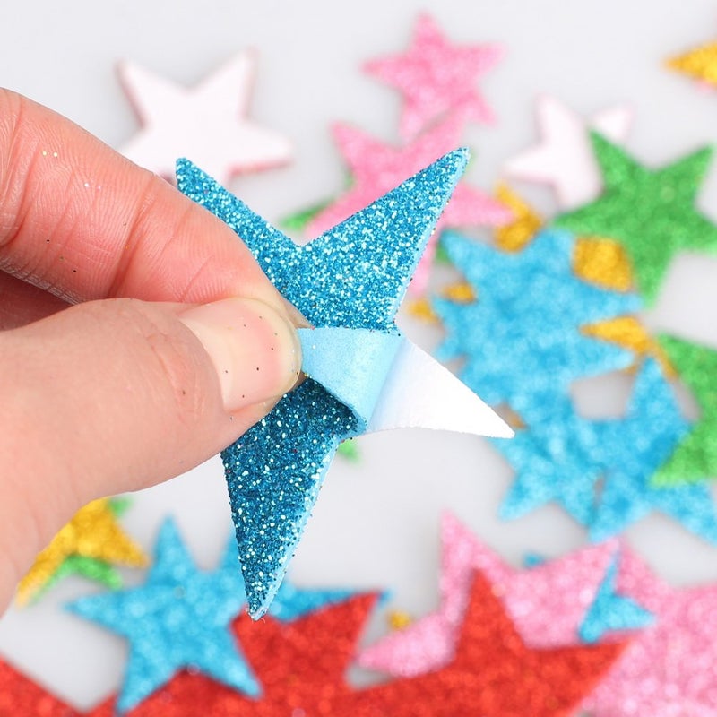 WODE 210 Pieces Colorful Glitter Foam Star Stickers, Self Adhesive Star Stickers Star Shaped Wall Stickers for Kid's Arts Craft Supplies Home Birthday Party Decoration (4 Size) - Image 4