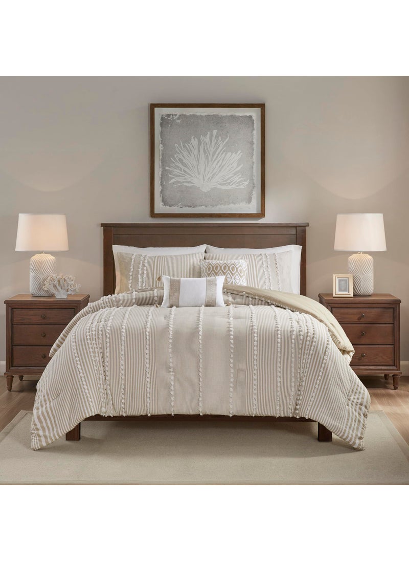 Harbor House Harbor House Cotton Comforter Set  Trendy Tufted Textured Design All Season Down Alternative Cozy Bedding with Matching Shams Anslee Pom Pom Taupe KingCal King110x96 3 Piece 