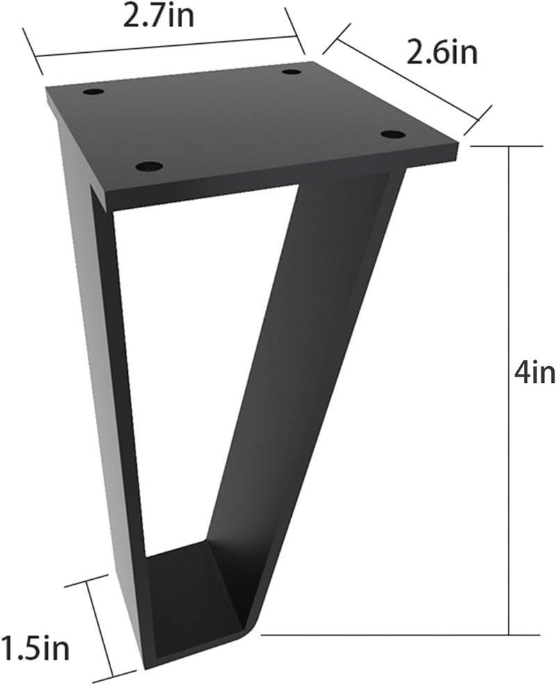 Hometrix Metal Bench Legs Set of 4 TriangleShape Heavy Duty Table Legs Metal Couch Legs Furniture Legs Black Metal for Sofa Couch Dresser Metal Legs for Coffee Table 4 Inch - Image 2