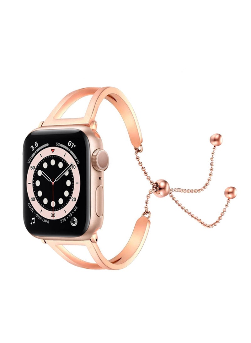 SYOSI Elegant Stainless Steel Apple Watch Band for Apple Watch Series 8/7/6/5/4/3/2/1 SE 38/40mm/41/42/44/45mm, Jewelry Style Watch Band Classic Cuff Watch Band Replacement Band for Women iWatch Strap - Image 1