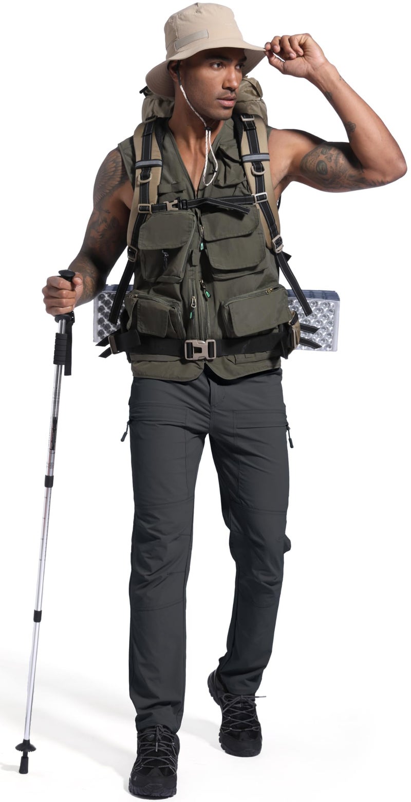 LINLANG EN Men's Lightweight Hiking Cargo Pants Waterproof Quick Dry Travel Fishing Climbing Work Outdoor Pants Dark Grey XL - Image 3