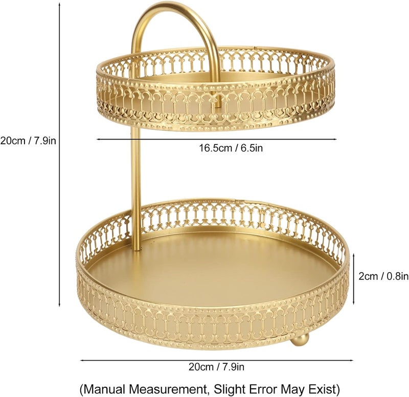 كلاراكو صينية فاكهة من طبقتين، صينية تقديم حديدية بسعة كبيرة وحامل قابل للإزالة متعدد الأغراض للوجبات الخفيفة والحلويات والمعجنات والمقبلات والكعك والخبز والمنزل والمطبخ والحفلات باللون الذهبي - Image 2
