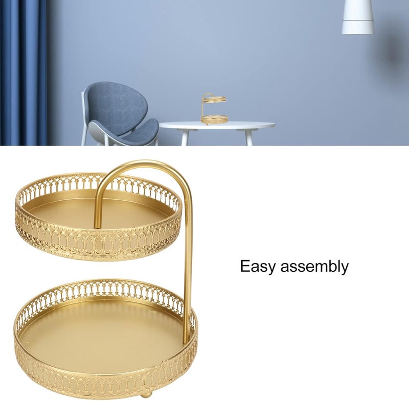 كلاراكو صينية فاكهة من طبقتين، صينية تقديم حديدية بسعة كبيرة وحامل قابل للإزالة متعدد الأغراض للوجبات الخفيفة والحلويات والمعجنات والمقبلات والكعك والخبز والمنزل والمطبخ والحفلات باللون الذهبي - Image 5