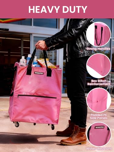 WORKPRO Large Rolling Grocery Bag, 36-Gallon Tote with 5 Wheels, 110 lbs Capacity, Dual Carry, Wide Zipper & Extra Storage for Shopping, Laundry & Moving - Image 5